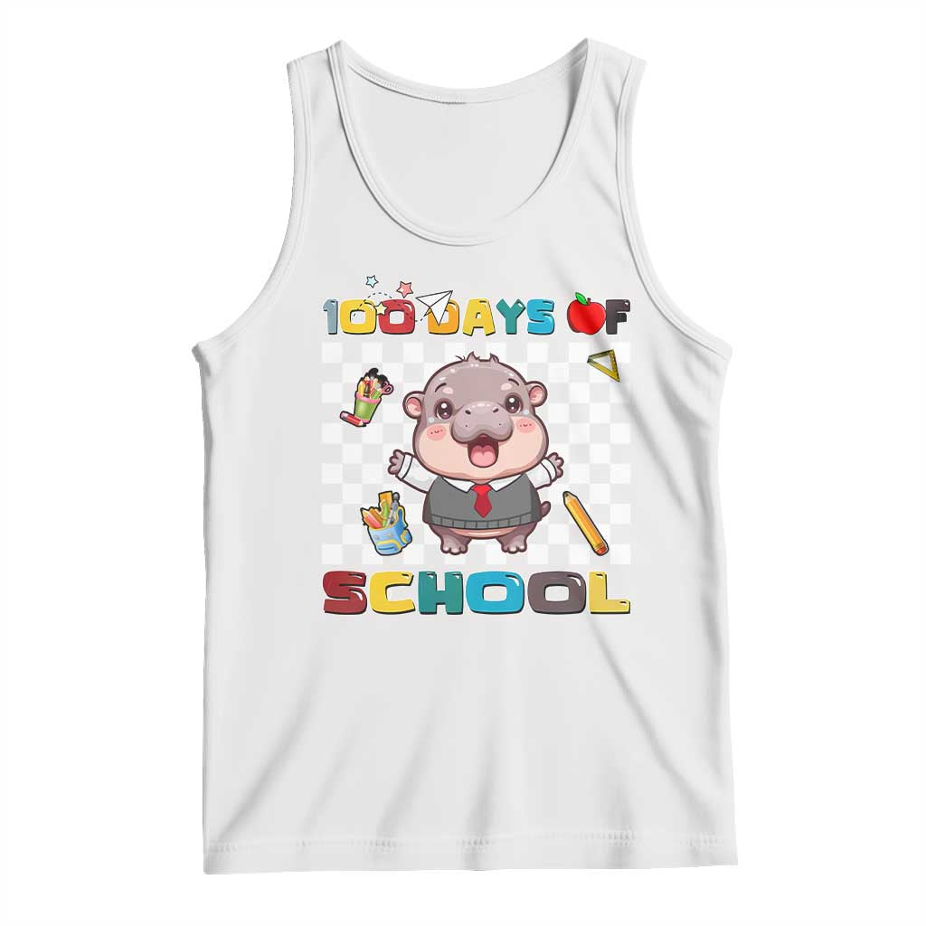 Moo Deng 100th Day Of School Tank Top Cute Baby Hippo 100 Days TS09 White Print Your Wear