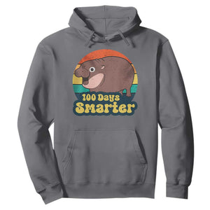 100th Day Of School Hoodie Moo Deng 100 Days Smarter Retro Baby Hippo TS09 Charcoal Print Your Wear