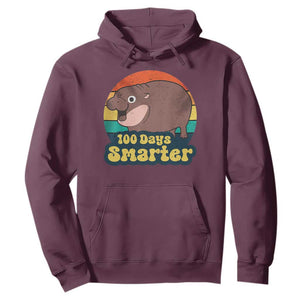 100th Day Of School Hoodie Moo Deng 100 Days Smarter Retro Baby Hippo TS09 Maroon Print Your Wear