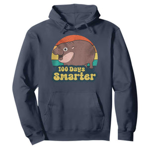 100th Day Of School Hoodie Moo Deng 100 Days Smarter Retro Baby Hippo TS09 Navy Print Your Wear