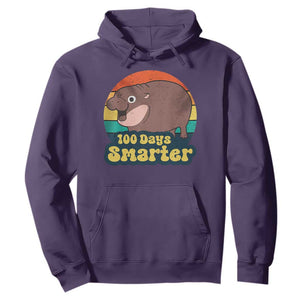 100th Day Of School Hoodie Moo Deng 100 Days Smarter Retro Baby Hippo TS09 Purple Print Your Wear