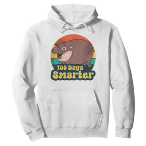 100th Day Of School Hoodie Moo Deng 100 Days Smarter Retro Baby Hippo TS09 White Print Your Wear