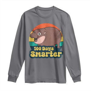 100th Day Of School Long Sleeve Shirt Moo Deng 100 Days Smarter Retro Baby Hippo TS09 Charcoal Print Your Wear