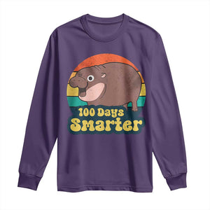 100th Day Of School Long Sleeve Shirt Moo Deng 100 Days Smarter Retro Baby Hippo TS09 Purple Print Your Wear