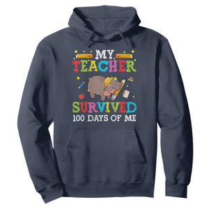 Funny Moo Deng 100th Day Of School Hoodie My Teacher Survived 100 Days Of Me TS09 Navy Print Your Wear