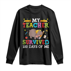 Funny Moo Deng 100th Day Of School Long Sleeve Shirt My Teacher Survived 100 Days Of Me TS09 Black Print Your Wear