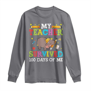 Funny Moo Deng 100th Day Of School Long Sleeve Shirt My Teacher Survived 100 Days Of Me TS09 Charcoal Print Your Wear