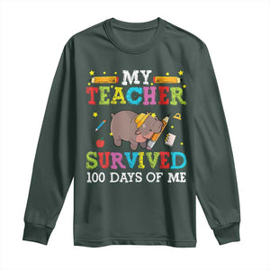 Funny Moo Deng 100th Day Of School Long Sleeve Shirt My Teacher Survived 100 Days Of Me TS09 Dark Forest Green Print Your Wear