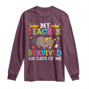 Funny Moo Deng 100th Day Of School Long Sleeve Shirt My Teacher Survived 100 Days Of Me TS09 Maroon Print Your Wear