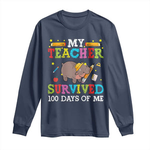 Funny Moo Deng 100th Day Of School Long Sleeve Shirt My Teacher Survived 100 Days Of Me TS09 Navy Print Your Wear