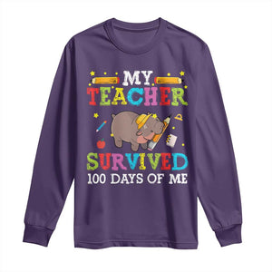 Funny Moo Deng 100th Day Of School Long Sleeve Shirt My Teacher Survived 100 Days Of Me TS09 Purple Print Your Wear