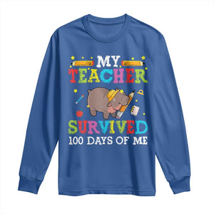 Funny Moo Deng 100th Day Of School Long Sleeve Shirt My Teacher Survived 100 Days Of Me TS09 Royal Blue Print Your Wear