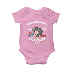 Funny Moo Deng 100th Day Of School Baby Onesie I Survived 100 Days Everything Is Fine TS09 Light Pink Print Your Wear