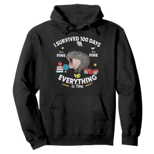 Funny Moo Deng 100th Day Of School Hoodie I Survived 100 Days Everything Is Fine TS09 Black Print Your Wear