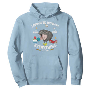 Funny Moo Deng 100th Day Of School Hoodie I Survived 100 Days Everything Is Fine TS09 Light Blue Print Your Wear