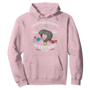 Funny Moo Deng 100th Day Of School Hoodie I Survived 100 Days Everything Is Fine TS09 Light Pink Print Your Wear