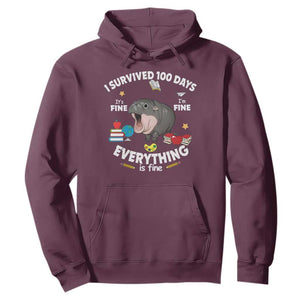 Funny Moo Deng 100th Day Of School Hoodie I Survived 100 Days Everything Is Fine TS09 Maroon Print Your Wear