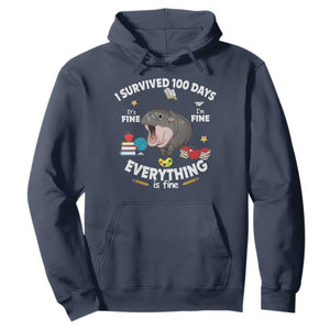 Funny Moo Deng 100th Day Of School Hoodie I Survived 100 Days Everything Is Fine TS09 Navy Print Your Wear