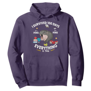 Funny Moo Deng 100th Day Of School Hoodie I Survived 100 Days Everything Is Fine TS09 Purple Print Your Wear