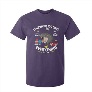 Funny Moo Deng 100th Day Of School T Shirt For Kid I Survived 100 Days Everything Is Fine TS09 Purple Print Your Wear