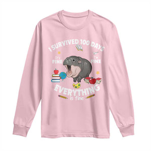 Funny Moo Deng 100th Day Of School Long Sleeve Shirt I Survived 100 Days Everything Is Fine TS09 Light Pink Print Your Wear