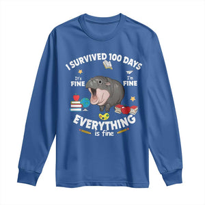 Funny Moo Deng 100th Day Of School Long Sleeve Shirt I Survived 100 Days Everything Is Fine TS09 Royal Blue Print Your Wear