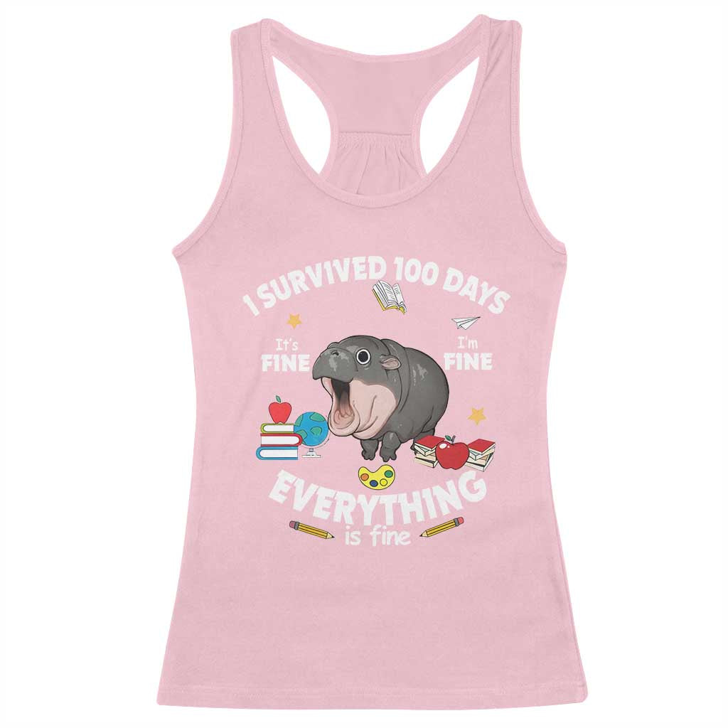 Funny Moo Deng 100th Day Of School Racerback Tank Top I Survived 100 Days Everything Is Fine TS09 Light Pink Print Your Wear
