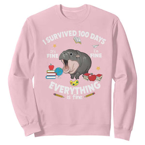 Funny Moo Deng 100th Day Of School Sweatshirt I Survived 100 Days Everything Is Fine TS09 Light Pink Print Your Wear