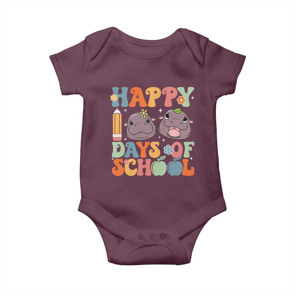 Happy 100 Days Of School Cute Moo Deng Baby Onesie TS09 Maroon Print Your Wear