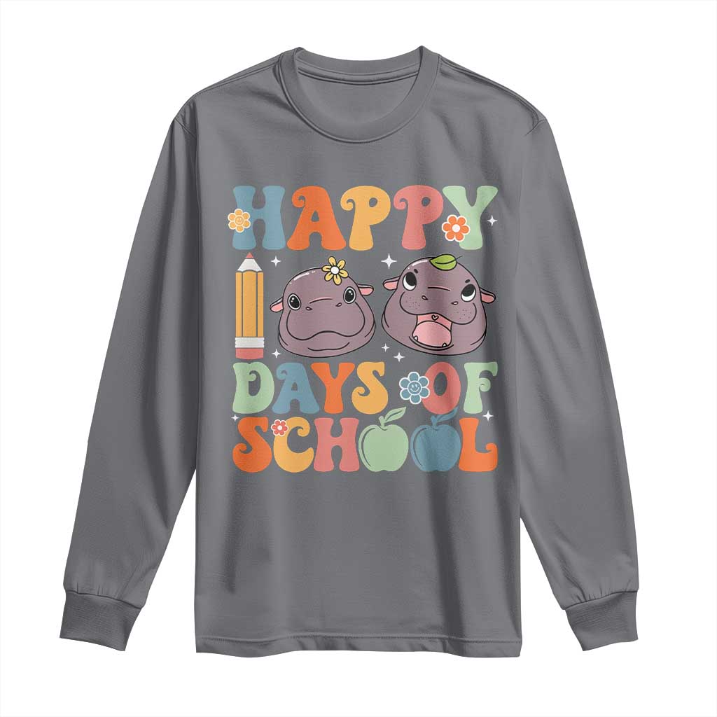 Happy 100 Days Of School Cute Moo Deng Long Sleeve Shirt TS09 Charcoal Print Your Wear