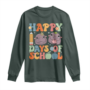 Happy 100 Days Of School Cute Moo Deng Long Sleeve Shirt TS09 Dark Forest Green Print Your Wear