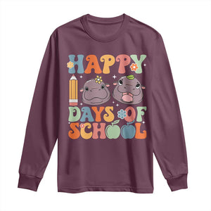 Happy 100 Days Of School Cute Moo Deng Long Sleeve Shirt TS09 Maroon Print Your Wear