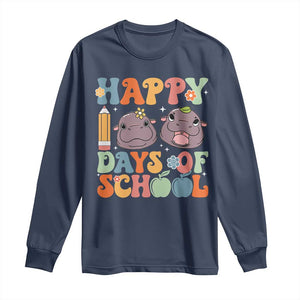 Happy 100 Days Of School Cute Moo Deng Long Sleeve Shirt TS09 Navy Print Your Wear