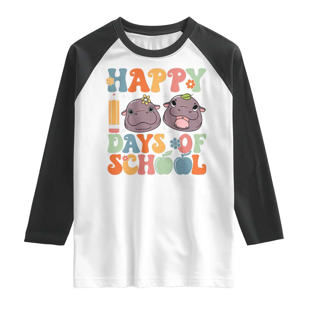 Happy 100 Days Of School Cute Moo Deng Raglan Shirt TS09 White Black Print Your Wear