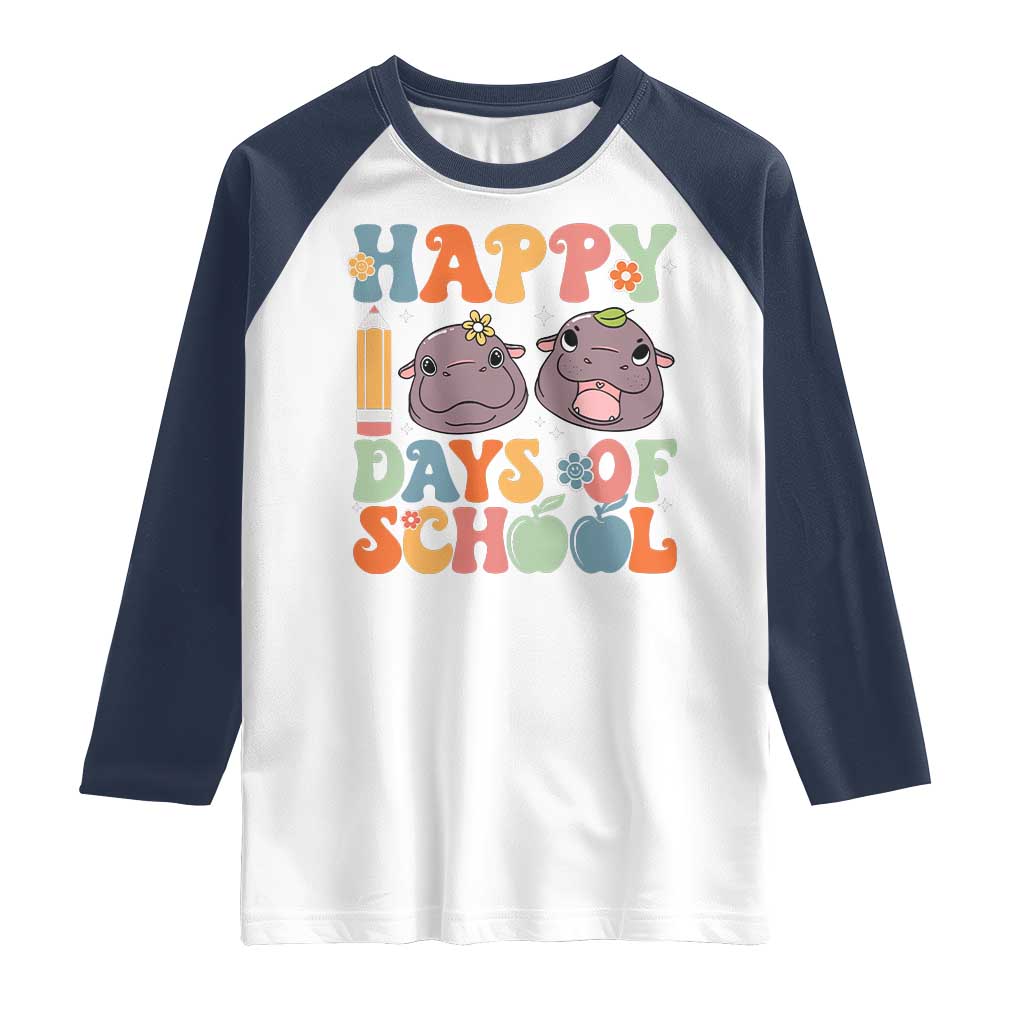 Happy 100 Days Of School Cute Moo Deng Raglan Shirt TS09 White Navy Print Your Wear