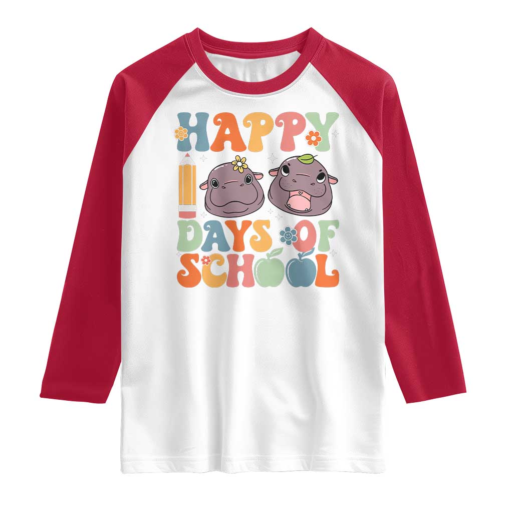 Happy 100 Days Of School Cute Moo Deng Raglan Shirt TS09 White Red Print Your Wear