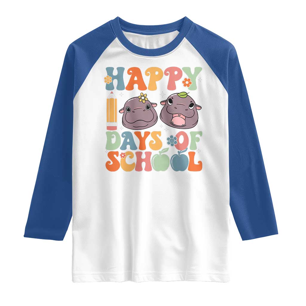 Happy 100 Days Of School Cute Moo Deng Raglan Shirt TS09 White Royal Print Your Wear