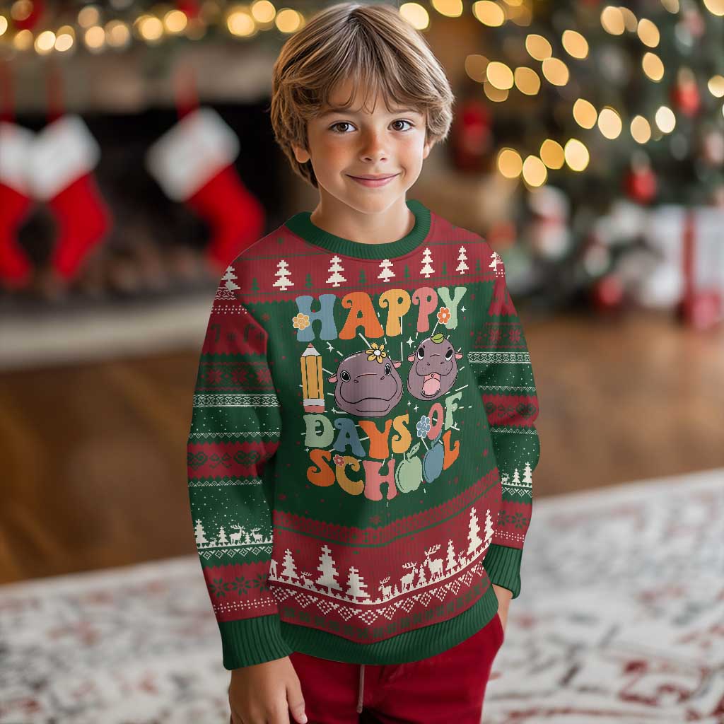 Happy 100 Days Of School Cute Moo Deng Ugly Christmas Sweater TS09 Christmas Print Your Wear