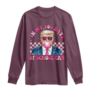 In My 100 Days Of School Era Trump Long Sleeve Shirt Pink Trump Bubble Gum TS09 Maroon Print Your Wear