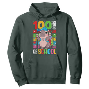 Funny 100th Day Of School Moo Deng Hoodie Cute Baby Hippo Colorful 100 Days TS09 Dark Forest Green Print Your Wear