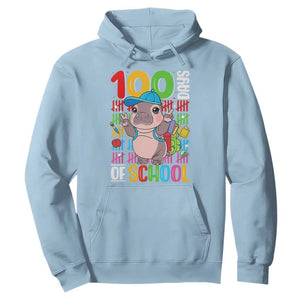 Funny 100th Day Of School Moo Deng Hoodie Cute Baby Hippo Colorful 100 Days TS09 Light Blue Print Your Wear