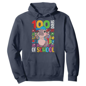 Funny 100th Day Of School Moo Deng Hoodie Cute Baby Hippo Colorful 100 Days TS09 Navy Print Your Wear