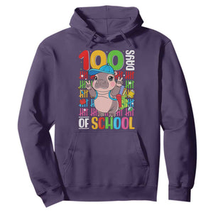 Funny 100th Day Of School Moo Deng Hoodie Cute Baby Hippo Colorful 100 Days TS09 Purple Print Your Wear