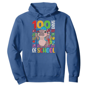 Funny 100th Day Of School Moo Deng Hoodie Cute Baby Hippo Colorful 100 Days TS09 Royal Blue Print Your Wear