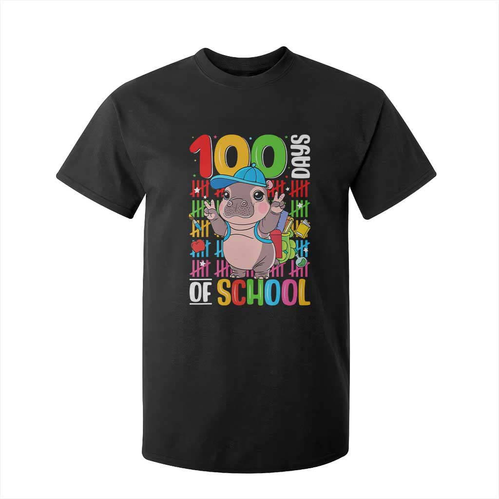 Funny 100th Day Of School Moo Deng T Shirt For Kid Cute Baby Hippo Colorful 100 Days TS09 Black Print Your Wear