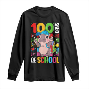 Funny 100th Day Of School Moo Deng Long Sleeve Shirt Cute Baby Hippo Colorful 100 Days TS09 Black Print Your Wear