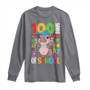 Funny 100th Day Of School Moo Deng Long Sleeve Shirt Cute Baby Hippo Colorful 100 Days TS09 Charcoal Print Your Wear