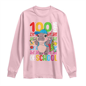 Funny 100th Day Of School Moo Deng Long Sleeve Shirt Cute Baby Hippo Colorful 100 Days TS09 Light Pink Print Your Wear