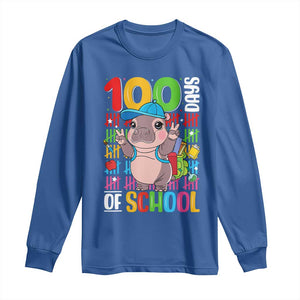 Funny 100th Day Of School Moo Deng Long Sleeve Shirt Cute Baby Hippo Colorful 100 Days TS09 Royal Blue Print Your Wear