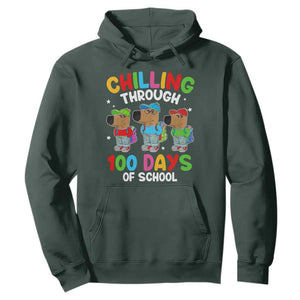 Funny Chilling Through 100 Days Of school Hoodie TS09 Dark Forest Green Print Your Wear